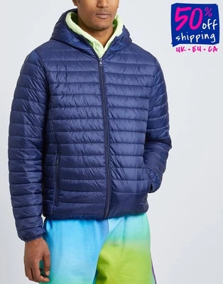 RRP€109 8 Quilted Jacket Size L Blue Zip Front Hooded - Image 1 of 4