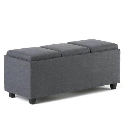 SIMPLIHOME Avalon 42 Inch Wide Contemporary Rectangle Storage Ottoman in Slate - Image 1 of 4