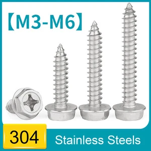 M3-M6 304 Stainless Steel Cross Flange Hexagonal Self-tapping Screws Wood Screws - Picture 1 of 7