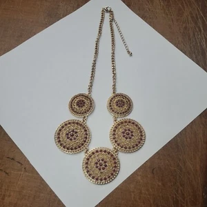 13Nv Gold Chain Necklace with Gold and  Red Purlpe Medallions 21 in - Picture 1 of 3