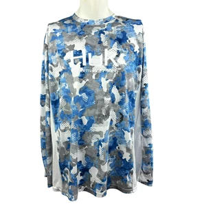 HUK FISHING Icon X KC Refraction Camo Mens 3XL Blue White Long Sleeve Shirt - Picture 1 of 6