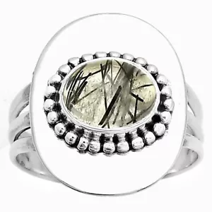 Natural Black Tourmaline In Quartz 925 Sterling Silver Ring s.7.5 Jewelry R-1458 - Picture 1 of 5