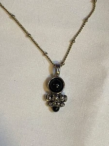 Sterling Silver 925 Onyx Pendant on 18” Small Bead  Chain Necklace - Picture 1 of 6