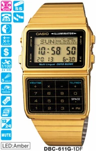 CASIO WATCH GOLD DATABANK VINTAGE RETRO DBC-611G-1DF DBC611 DBC-611-1 WARRANTY - Picture 1 of 1