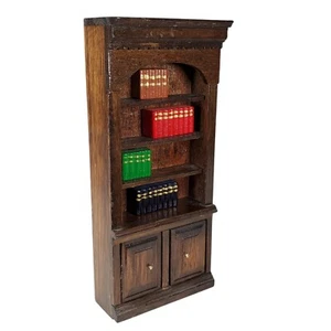 Dollhouse Miniature Bookcase Walnut Toned Wood 1:12 - with 4 Blocks of Books - Picture 1 of 13