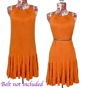 Orange DRAPIERTES VISKOSE Kleid MSK Rüschenrock geraffter Ausschnitt weich hell Gr. M ? - Bild 1 von 12