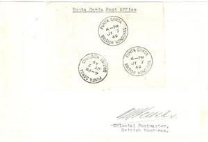 BR. HONDURAS 1949 EL CAYO PROOF STRIKES OF C.D.S. ON POSTMASTER SIGNED PIECE - Picture 1 of 1