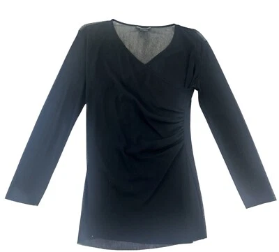 Blusa Vivian Tam Top Para Mujer Talla 1 Negra Transparente Cuello en V Acanalada Manga Larga Foto 1 de 4