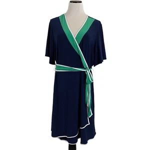 NY Collection Women’s Petite Plus 2XP Navy Flutter Sleeves Faux Wrap Dress - Picture 1 of 7