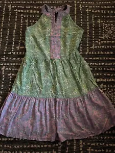 Girls Free Assembly Smocked Green Floral Print Tiered Midi Dress Sz 10/12 Large - Picture 1 of 9