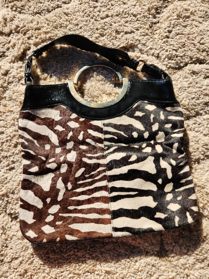 Cartera/bolso de mano vintage Ann Taylor de cuero pelo de becerro estampado de cebra nuevo con etiquetas  Foto 1 de 4