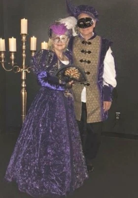 Authentic Royal Purple Crushed Velvet Renaissance Couples Outfit - Image 1 of 4