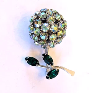 Spilla spilla vintage firmata WARNER fiore ortensia a cupola AB strass - Foto 1 di 5
