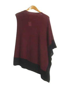 New Celeste Womens One Size Maroon Red Black Poncho Shawl Wool Cashmere Blend - Picture 1 of 6