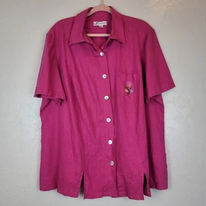 Camicia donna Dressbarn taglia 22W misto lino con bottoni manica corta rosa colletto - Foto 1 di 6