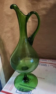 Empoli Stem Pitcher Clear Green Glass (Has Manufacture Bubble) Nice Photos Descr - Picture 1 of 7