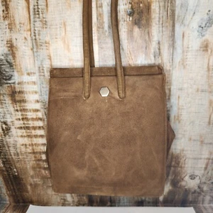 Bolsos Lennox vintage años 50 marrón gamuza bolso bisagra marco cartera con espejo original - Imagen 1 de 13