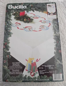 NEW SEALED Bucilla Jolly Santas Faces 52"x70" Tablecloth Cross Stitch Kit #83261 - Picture 1 of 7