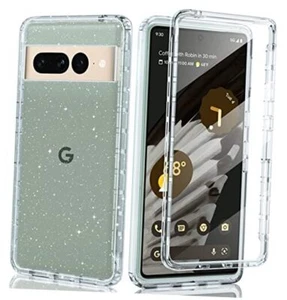 for Google Pixel 7-Pro Clear Case: Pixel 7 Pro Dual Shockproof Clear Glitter - Picture 1 of 7