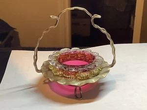 Antique Hand Blown Cranberry Glass Victorian Salt Cellar w Rigaree Holder Glows - Picture 1 of 14