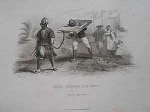 Gravure 19èm - Chinois condamné à la Cangue - Imagen 1 de 1