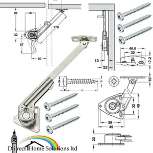 Hafele vernickelter Stahl Deckel Strebe Lift Up Scharnier mit abgewinkeltem Fuß für Holzklappe - Bild 1 von 10