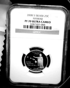 2008 S SILVER 25C HAWAII NGC PF 70 ULTRA CAMEO GOLD LABEL - Picture 1 of 4
