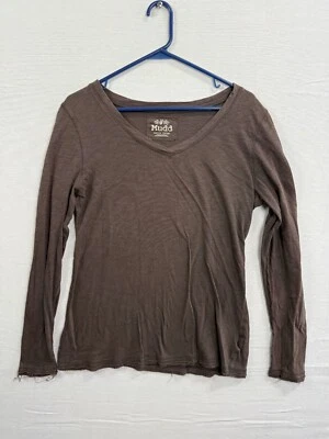 Mudd Shirt Top Women's X-Large Brown Cotton V-Neck Long Sleeve Pullover Blouse - Imagem 1 de 4