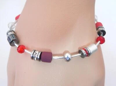 Armband Walzen Hämatit Dunkelrot Rot Schwarz Mehrfarbi Kristall Glas Strass 603b - Bild 1 von 4