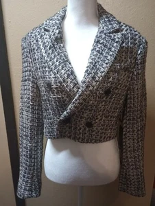 Forever 21 cropped jacket Blazer multicolor black gold metallic lined girls larg - Picture 1 of 11