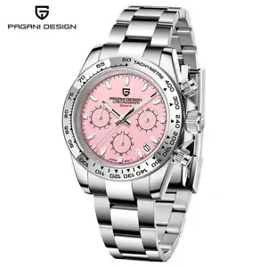 Pagani Design Chronograph Wristwatch Stainless Steel Band Date Quartz Watch Pink - Picture 1 of 3