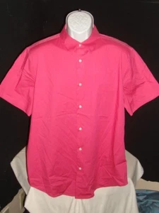 VINCE SOLID FUCHSIA PINK COTTON/ELASTANE BLEND S/S BUTTON FT. SHIRT SZ. XL SLIM - Picture 1 of 8