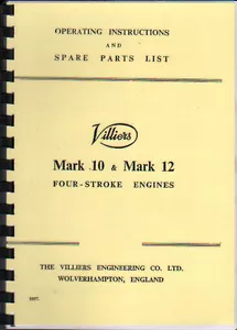 Libro manual de piezas de funcionamiento del motor estacionario Villiers Mark 10 y Mark 12 - Imagen 1 de 1