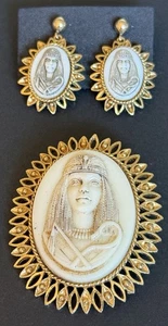 Juego de broches y pendientes Cleopatra renacimiento egipcio vintage - Imagen 1 de 7