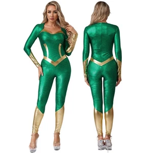 Women Mermaid Queen Cosplay Halloween Costume Fish Scale Metallic Bodysuit - Picture 1 of 25