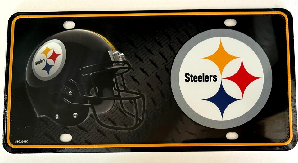 Placa de licença Pittsburgh Steelers metal etiqueta automática capacete design Champs 6x12 NFL - Imagem 1 de 1