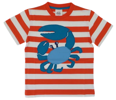 New NWT Cotton Mini Boden Boy's Short Sleeve T-Shirt Red White Stripe CRAB 5 6 - Image 1 of 4
