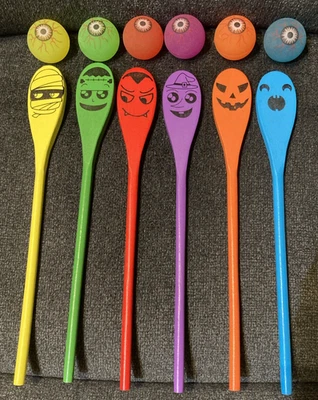万圣节蛋勺比赛游戏 6 眼球和 6 勺子 — 第 1/4 张图片