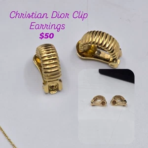 Christian Dior Damen Halbcreolen Ohrclips vergoldet gerippt - Bild 1 von 6