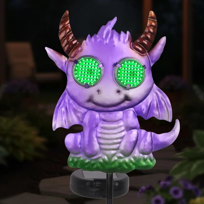 Fantasia Dragon Garden Stakes Decorativas 39,7" com Olhos Solares em Movimento, Roxo - Imagem 1 de 4
