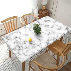 Tablecloth Rectangular Cover Kitchen Rectangle White Marble With Elastic Edge - Picture 1 of 8