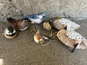 Vintage Flocked Feathered Bird Ornaments Crafting Clip On Blue Jay Sparrow Owl - Picture 1 of 18