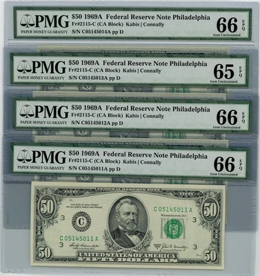 Fr. 2115-C $50 1969A 4 Consec. Federal Reserve Note #dc-2479 65-66 EPQ PMG - Image 1 of 3