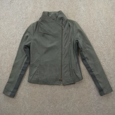 Chaqueta de cuero Vince para mujer gris medio cremallera completa motocicleta motociclista Foto 1 de 4