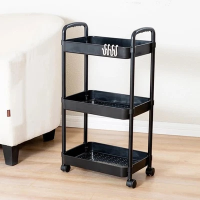 3-Tier Metal Rolling Storage Cart on Wheels with Baskets with Removable Shelves - Image 1 of 4