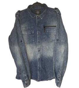 Y2K ROK Hemd Herren Medium Vintage Cloud Farbe Denim Wash Stretch Reißverschlusstasche - Bild 1 von 8