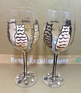 2 Saints Cat Lovers Weingläser • 2er Set • handbemalte Katzen, Pfotenabdrücke, 9 Zoll - Bild 1 von 24