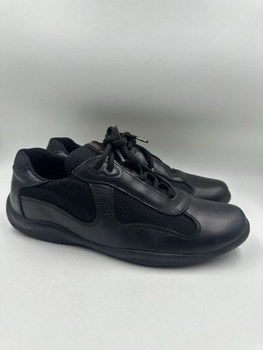 PRADA Scarpe Uomo Coppa America Nero Pelle Sneakers Prada Taglia 11