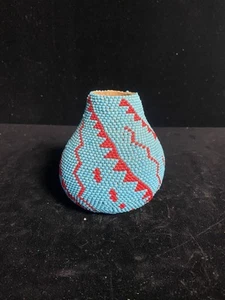 Beaded Studio Art Gourd Southwest Indian Turquoise & Red Bead Colors - Picture 1 of 5