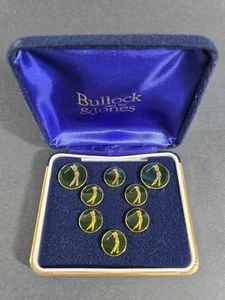 Holland & Sherry England 8 Blazer Golf Button Set Masters Gold & Green Enamel - Picture 1 of 9